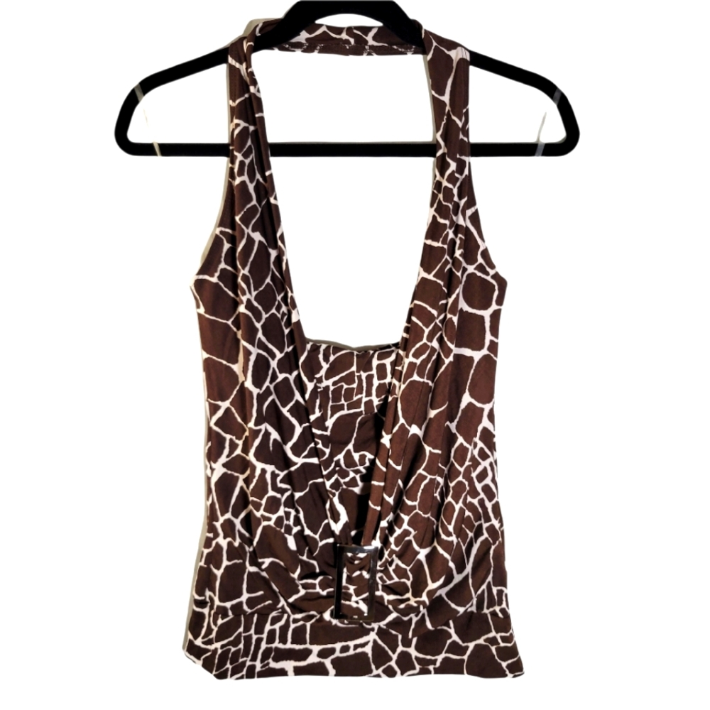 6 degrees brown n white animal print halter